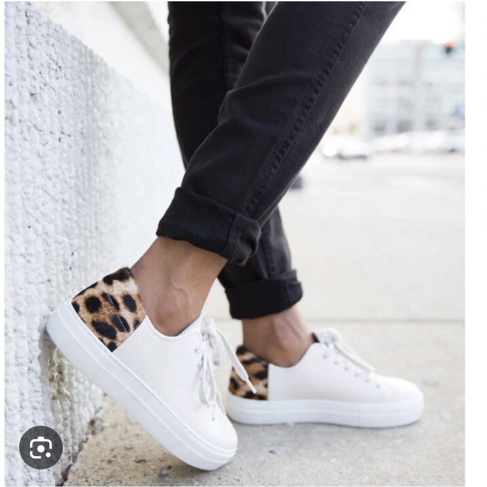 ABLE Emmy White Leather Leopard Calfhair Sneaker